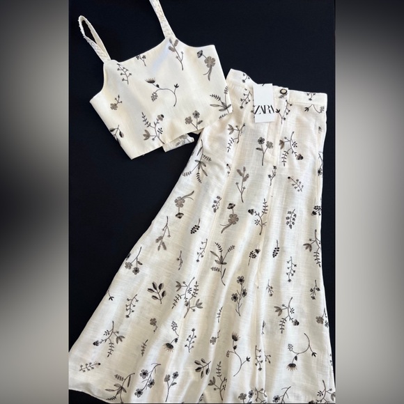Zara Dresses & Skirts - Zara Cream Floral Skirt Set